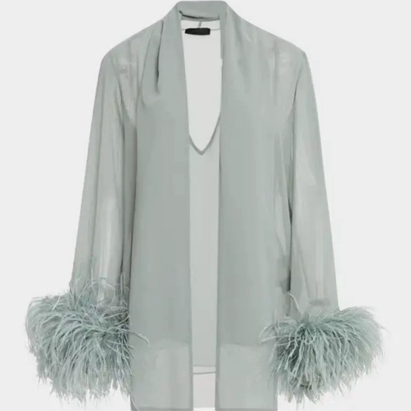 Sally LaPointe Lightweight Georgette Scarf Top With Feathers - Picture 1 of 6